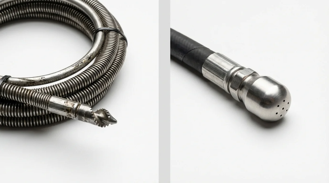 Drain snake cable and hydro jetting nozzle used for drain cleaning in Lamar, MO