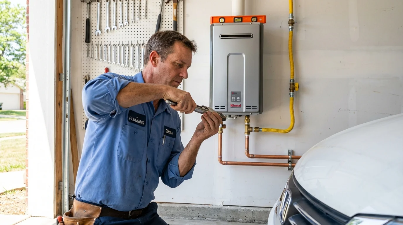 Tankless water heater installation by a Johns Plumbing LLC plumber in Lamar