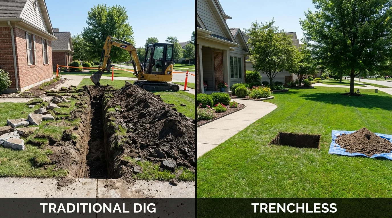 Trenchless sewer repair with minimal yard damage versus traditional excavation in Lamar, MO